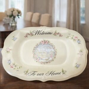 Pfaltzgraff Tea Rose Holiday Welcome To Our Home Serving Platter Tray 14 inch